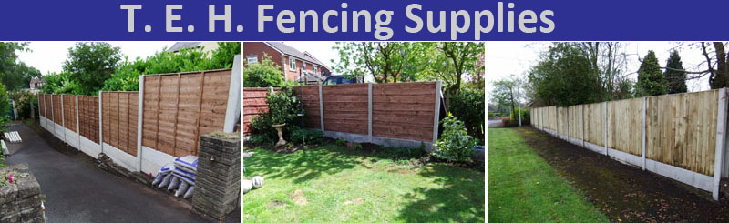 Concrete and Wooden Fencing Posts, Gravel Boards, Waney Lap and Continental Fencing Panels, VCB or Vertical Close Board Fencing Panels from T.E.H. Fencing Supplies of Congleton in Cheshire, on the border of Stoke on Trent in Staffordshire.